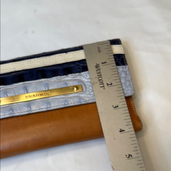 Brahmin Blue Navy Light Blue White and Brown Croc-Embossed Leather Wallet - Picture 8 of 9